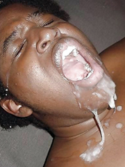 Fat black chick open her mouth for the portion of sperm